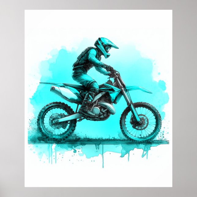 Poster Blue Water Color Dirt Vélo (Devant)
