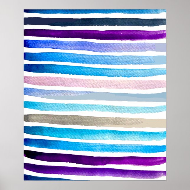 Poster Blue watercolor stripes painted (Devant)