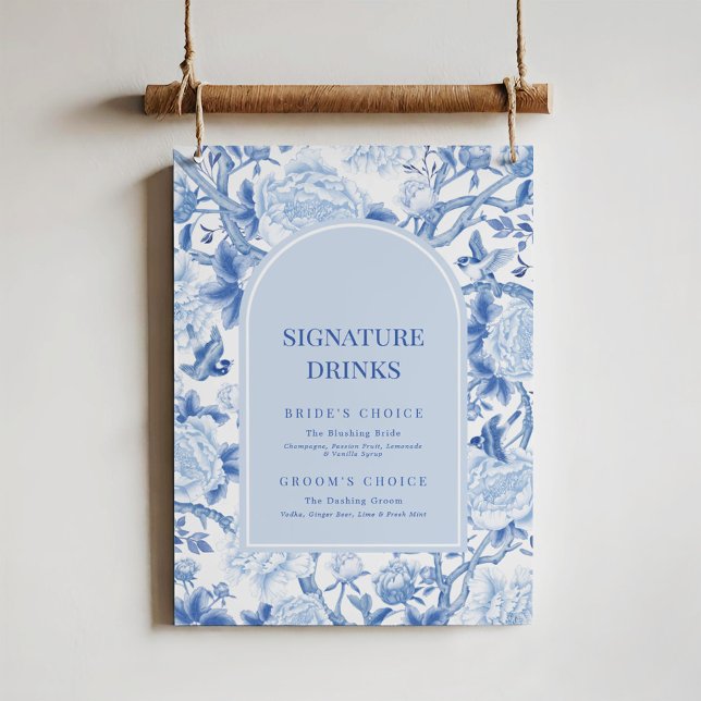 Poster Blue White Chinoiserie Mariage Signature Boissons (Créateur téléchargé)