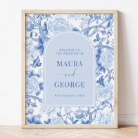 Blue White Chinoiserie Peony Bird Mariage Bienvenu