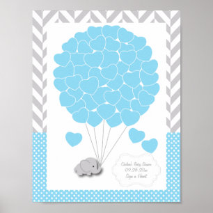 Poster Blue, White Grey Elephant Baby shower 2 - Invité