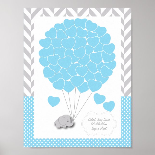 Poster Blue, White Grey Elephant Baby shower 2 - Invité (Devant)