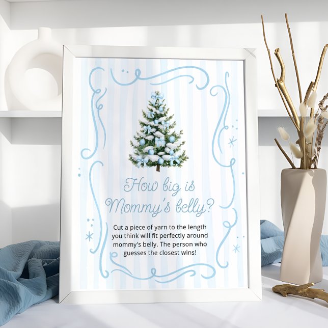 Poster Blue Winter Baby Shower How Big is Mommy's Belly (Créateur téléchargé)