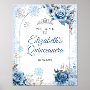 Poster Blue Winter Magique Flocon de neige Quinceanera Bi
