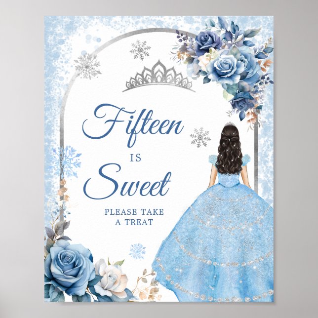 Poster Blue Winter Snowflake Mis Quince Quinze est doux (Devant)