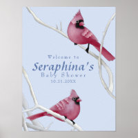 Blue Winter Watercolor Cardinals Baby shower Poste