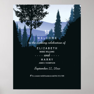 Poster Blue Woodland Forest, Russe Mariage Bienvenue