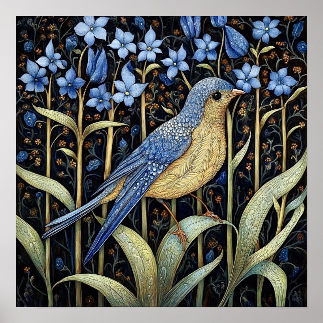 Poster Bluebell Bird Peinture Art Imprimer (Devant)