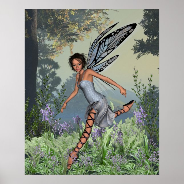 Poster Bluebell Fairy in Spring Woodland (Devant)