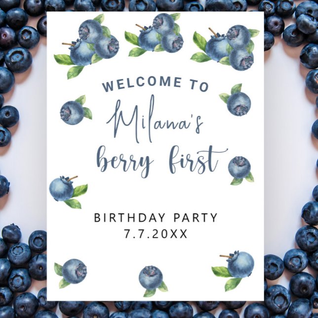 Poster Blueberry 1ère fête d'anniversaire | Berry First (Créateur téléchargé)