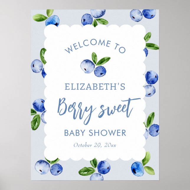 Poster Blueberry Berry Sweet Boy Baby Shower Welcome Sign (Devant)