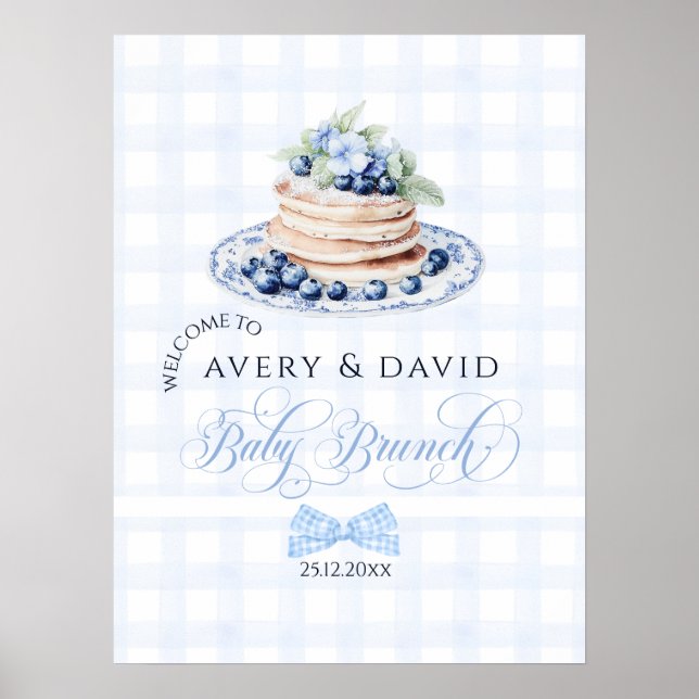 Poster Blueberry Pancake Baby Brunch Baby shower Garçon (Devant)