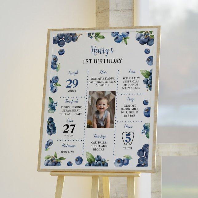 Poster Blueberry Sweet 1er Anniversaire Jalon de fête (Créateur téléchargé)