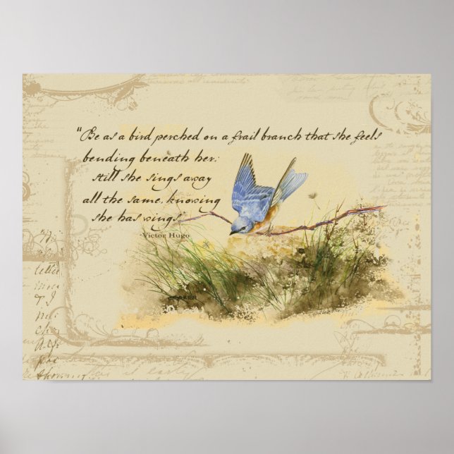 Poster Bluebird sur Branche Victor Hugo Poème inspirant (Devant)
