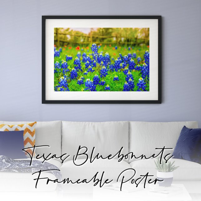 Poster Bluebonnets de Texas Rustic Blue Fleurs sauvages (Texas Bluebonnets Frameable Poster)