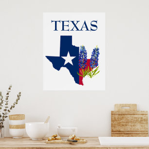 Poster Bluebonnets Texas State Flowers Lupine Watercolor