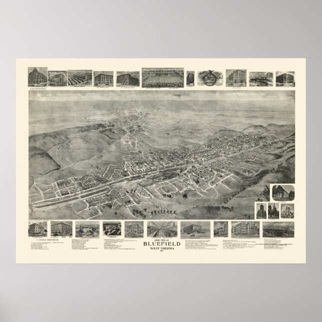 Poster Bluefield, WV Panoramic Map - 1911 (Devant)