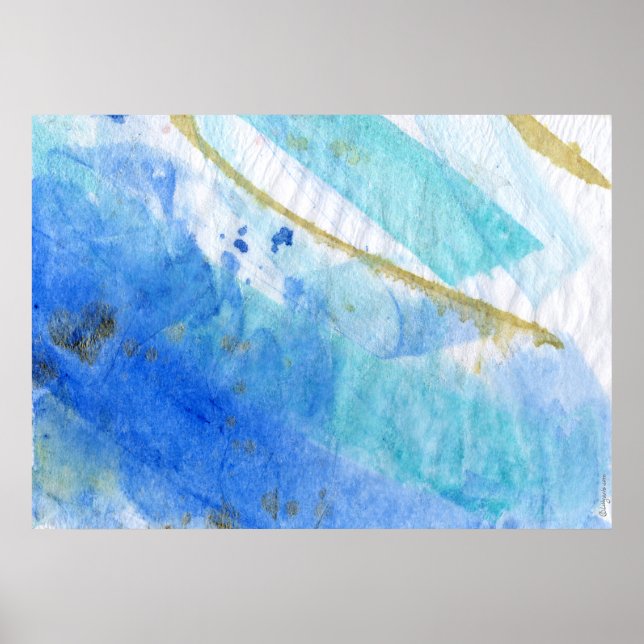 Poster Blues 005 Aquarelle Abstraite Papier texturé (Devant)