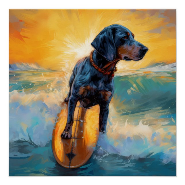 Poster Bluetick Coonhound Beach Plage Plage de surf Peint (Devant)