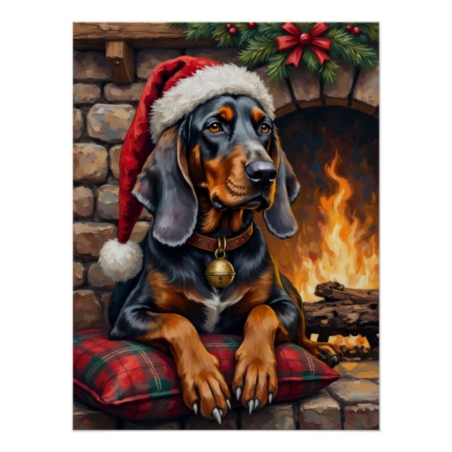 Poster Bluetick Coonhound Dog Cozy Lodge Christmas (Devant)