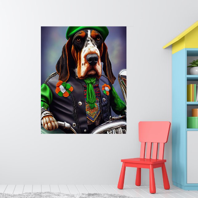 Poster Bluetick Coonhound Driving Bike St. Patrick's Day (Pépinière 1)