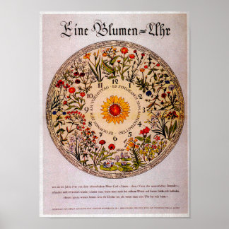 Poster Blumenuhr Flower Horloge Art Vintage