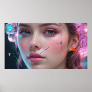 Poster Blurred Girl Portrait  Colorful Bokeh