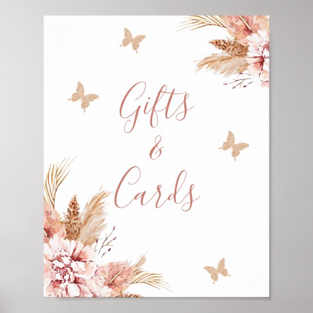 Poster Blush Boho Floral Butterfly Kisses Baby Sign (Devant)