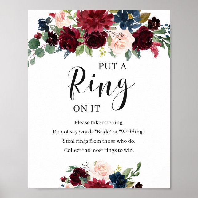 Poster Blush Burgundy Floral mettre une bague sur le pann (Devant)