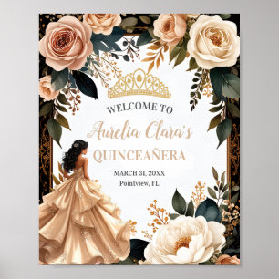 Poster Blush Champagne Ivory Floral Princess Quinceanera