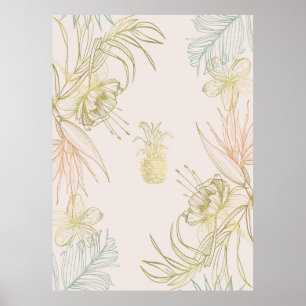 Poster Blush Doré Floral Botanique Tropicale Ananas