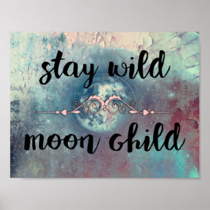 Poster Blush et Turquoise séjour sauvage Lune enfant