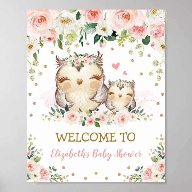 Poster Blush Floral Baby shower de la Chouette des bois A (Devant)