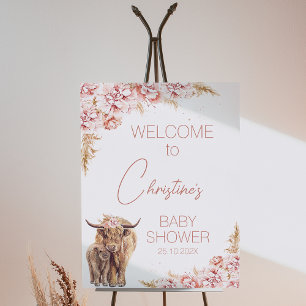 Poster Blush Floral Boho Highland Baby shower de veau de 
