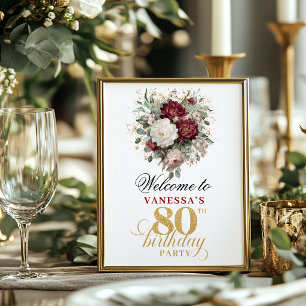 Poster Blush floral bordeaux premium 80e anniversaire 8x1
