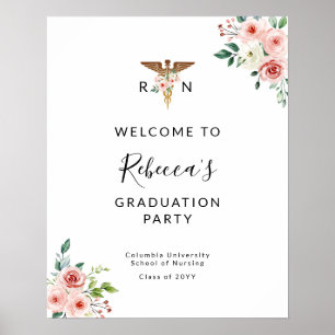 Poster Blush Floral Caduceus Nurse Graduate Welcome Party