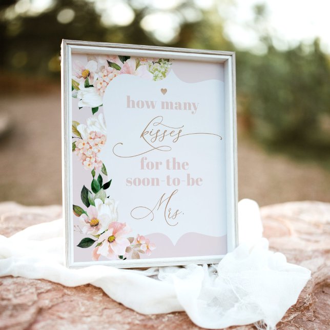 Poster Blush floral combien de baisers nuptiale douche je (Créateur téléchargé)