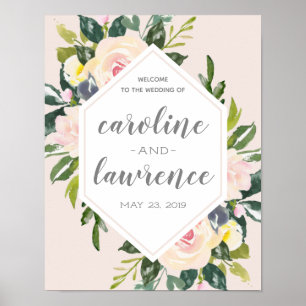 Poster Blush Floral de Printemps   Panneau de Bienvenue d