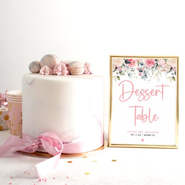 Poster Blush Floral | Panneau de desserts de mariage à l' (Créateur téléchargé)