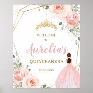 Poster Blush Floral Quinceañera Mis province Bienvenue