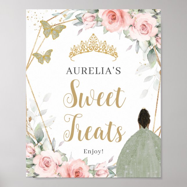 Poster Blush Floral Sage Green Quinceanera Sweet Traiteme (Devant)
