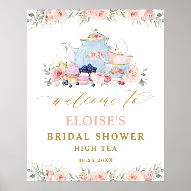 Poster Blush Floral Tea Party Baby shower nuptiale Bienve (Devant)