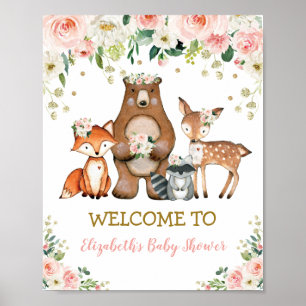 Poster Blush Floral Woodland Baby shower Anniversaire Bie