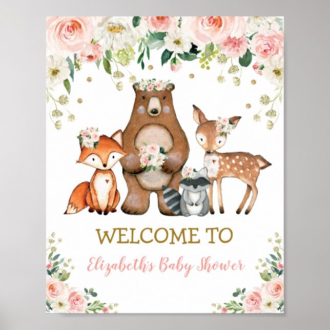 Poster Blush Floral Woodland Baby shower Anniversaire Bie (Devant)