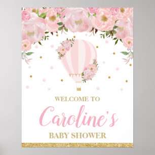 Poster Blush Hot Air Balloon Baby shower fille Bienvenue