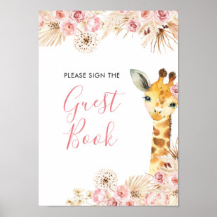 Poster Blush Pink Boho Giraffe Baby shower livre d'hôte
