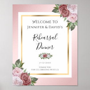 Poster Blush Pink Floral Rehearsal Dinner Welcome Sign
