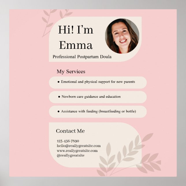 Poster Blush Pink Postpartum Doula Professional Design (Devant)