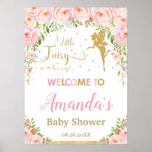 Poster Blush rose Floral Or Fairy Baby shower Bienvenue