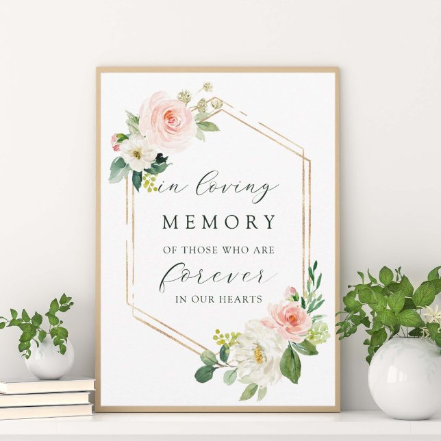 Poster Blush White Bloom Gold Hexagone En Mémoire Aimante (Créateur téléchargé)